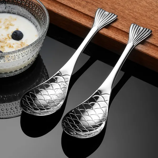 2 Pcs Stainless Steel Tableware High-end Caviar Spoon