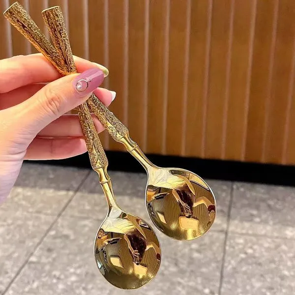 Golden ice pattern round spoon water throwing [1 pack]