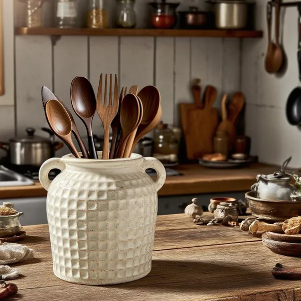 white spoon holder with Double-eared