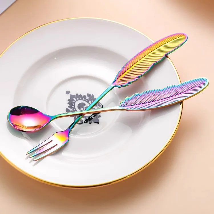 Feather Shape High-Value Coffee Spoon Cute Spoon Dessert Fork Fruit Fork