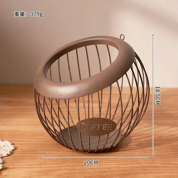 A brown flat bottom fruit basket [with hook]