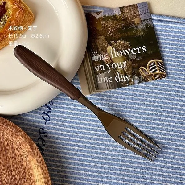 New 18/10 Stainless Steel Imitation Wood Grain Handle fork