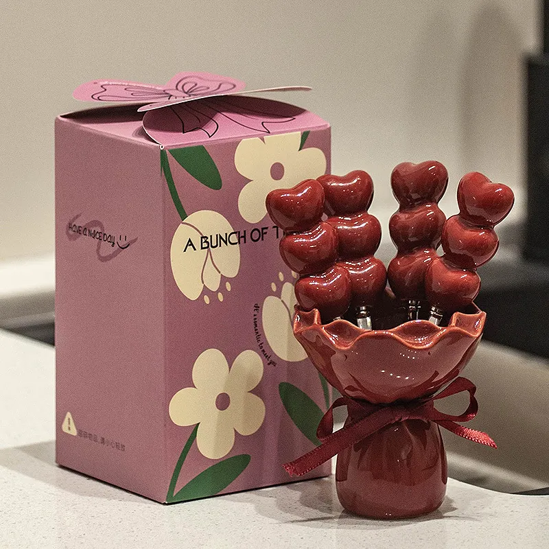 Red storage jar + 4 red love fruit forks