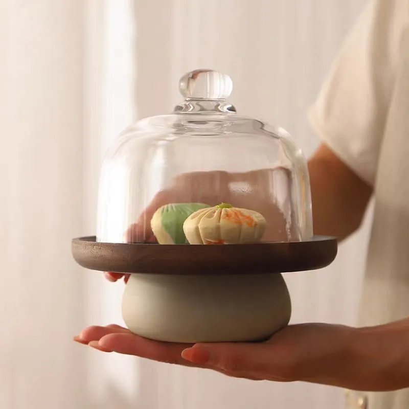 wooden tray with glass lid