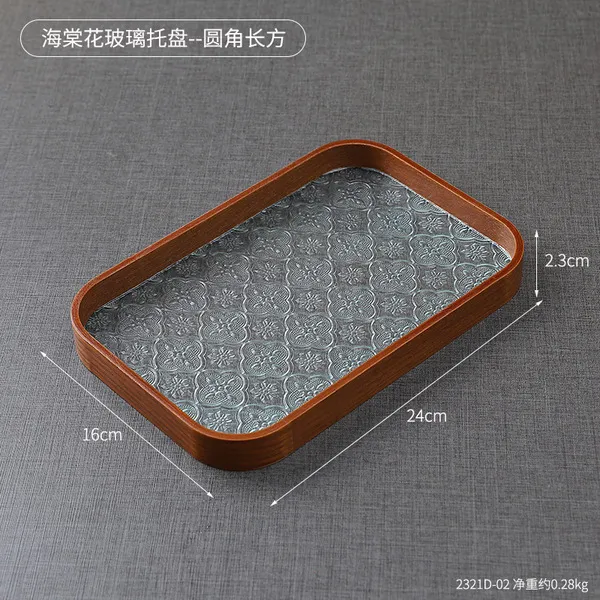 Begonia flower glass tray--rounded rectangular