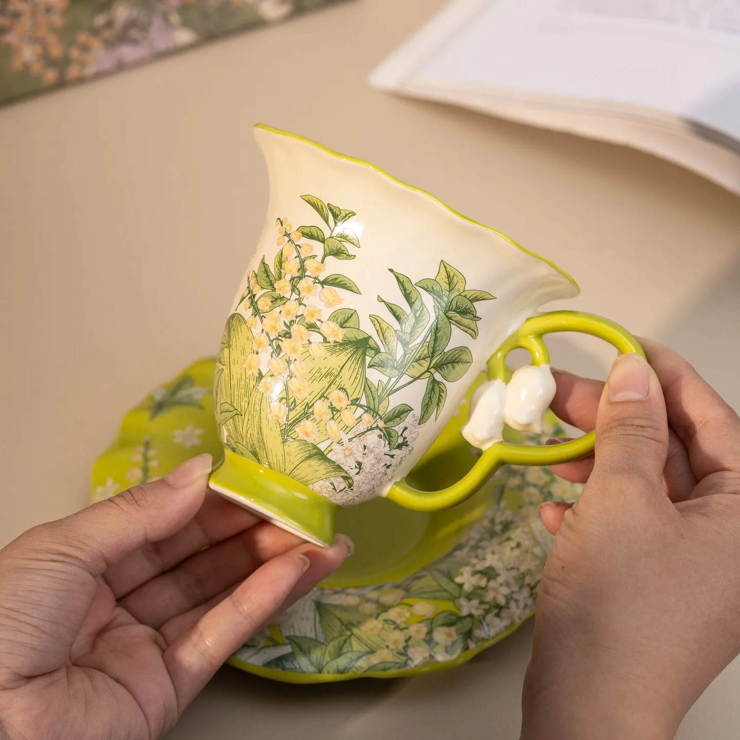 green printed tulip cup