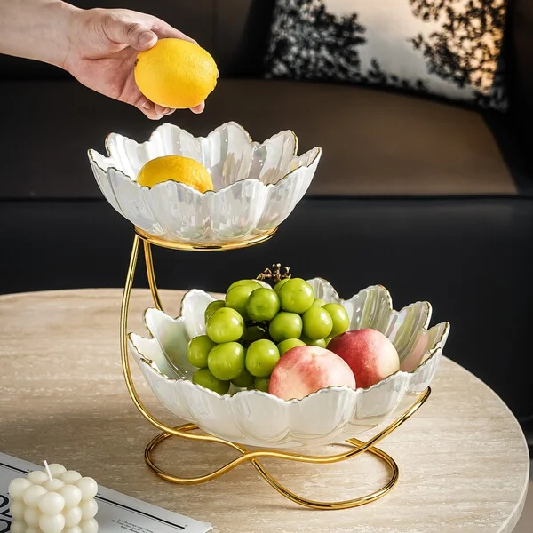 Double-Layer Fruit Plate for Home Hotel Cafeteria White pearl