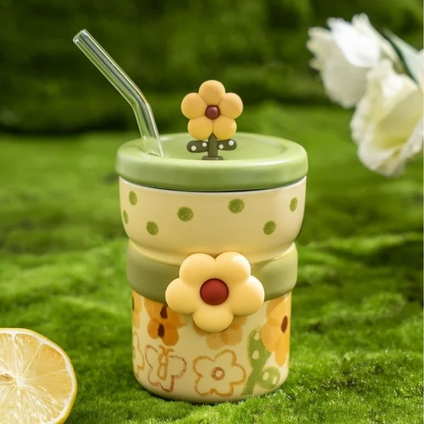 Geometric butterfly transformation cup|Polka dot flowers