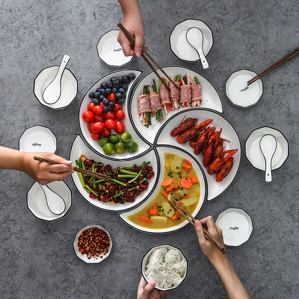 25 Pcs set Creative Moon Plate Pure White Western Food Plate Square Plate Household Ceramic Flat Plate Diet Internet Celebrity Western-style Tableware Set