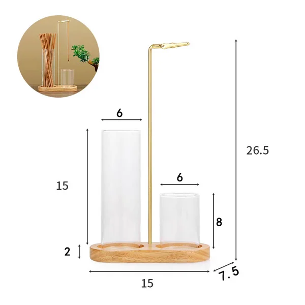 Solid Wood Incense Burner, Incense Holder, Modern Simple Aromatherapy, 8-Shaped Glass Cup ( Rubber wood (original color)