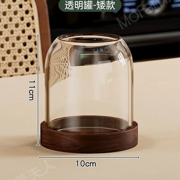 transparent  jar solid wood base