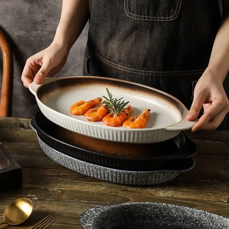 Large Japanese-style ceramic tableware, household steaming fish plate