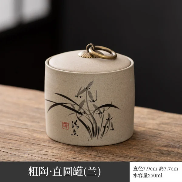 Tea can-stone pottery straight can-blue