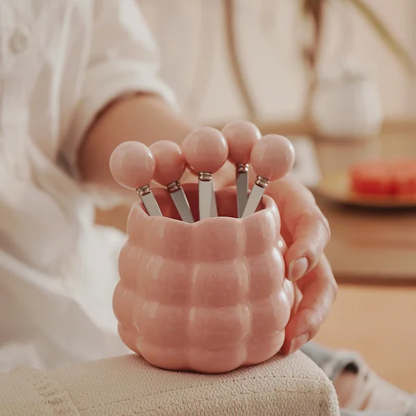 Pearl fruit fork set (pink 2 spoons and 4 forks)