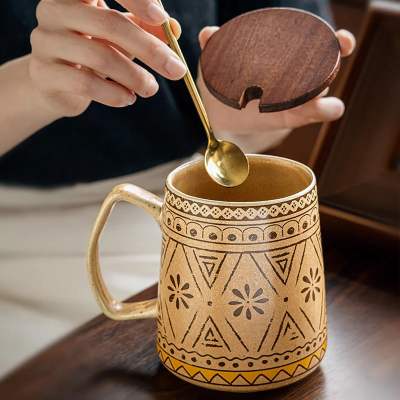1 pcs 750ml big belly cup design mug ceramic coffee cup office large capacity water cup lid spoon