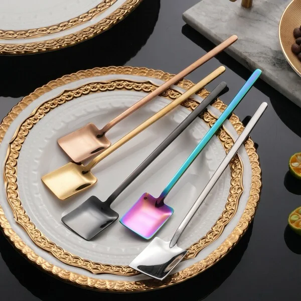 5 Pcs 304 Stainless Steel Long-Handled Watermelon Spoon 304 long handle square spoon