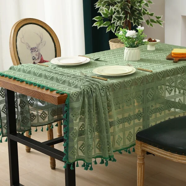 Green Cut Out Tablecloth for 6 seater table ( 140*300 )